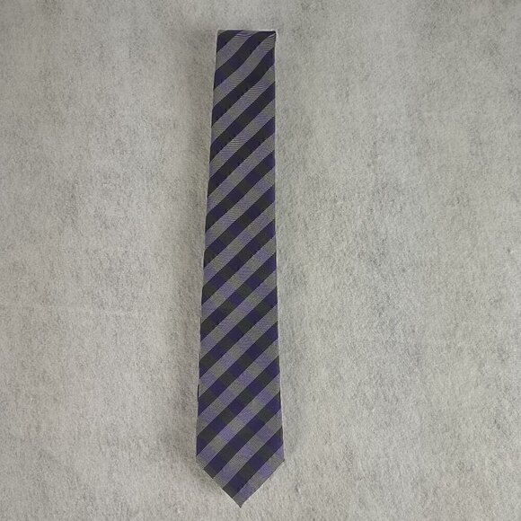 JF J. Ferrar Men's Purple, Gray, Dark Gray Striped 100% Polyester Men’ Neck Tie - Picture 1 of 12
